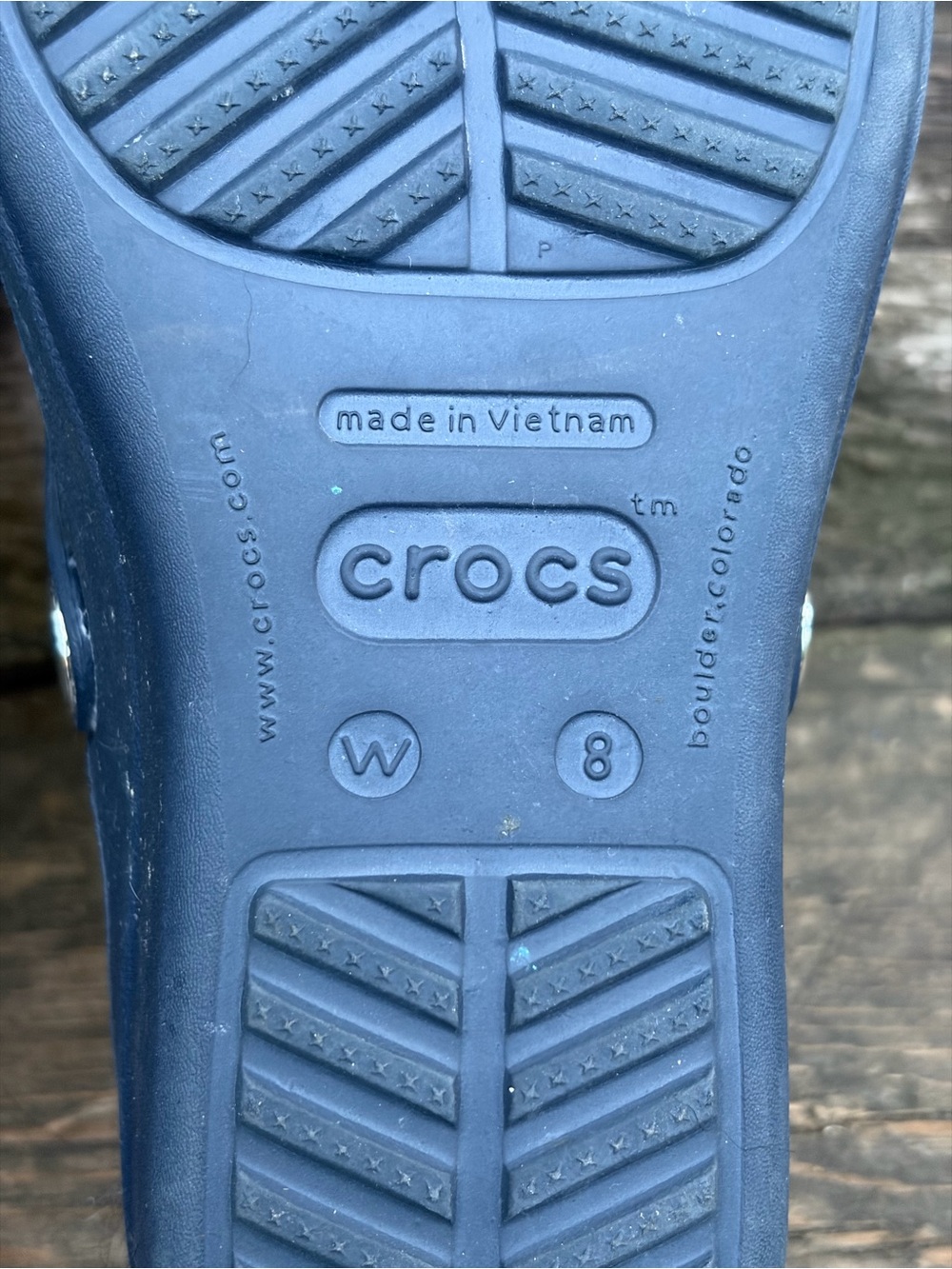Crocs Women's Sanrah Diamonte Wedge Navy and White Embellished Flip Flop Sandals - Picture 4 of 5